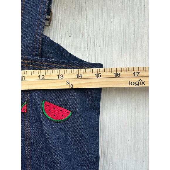 Unique‎ Vintage Denim Overall Dress Watermelon Embroidered Adjustable Strap Sz M - Picture 6 of 9